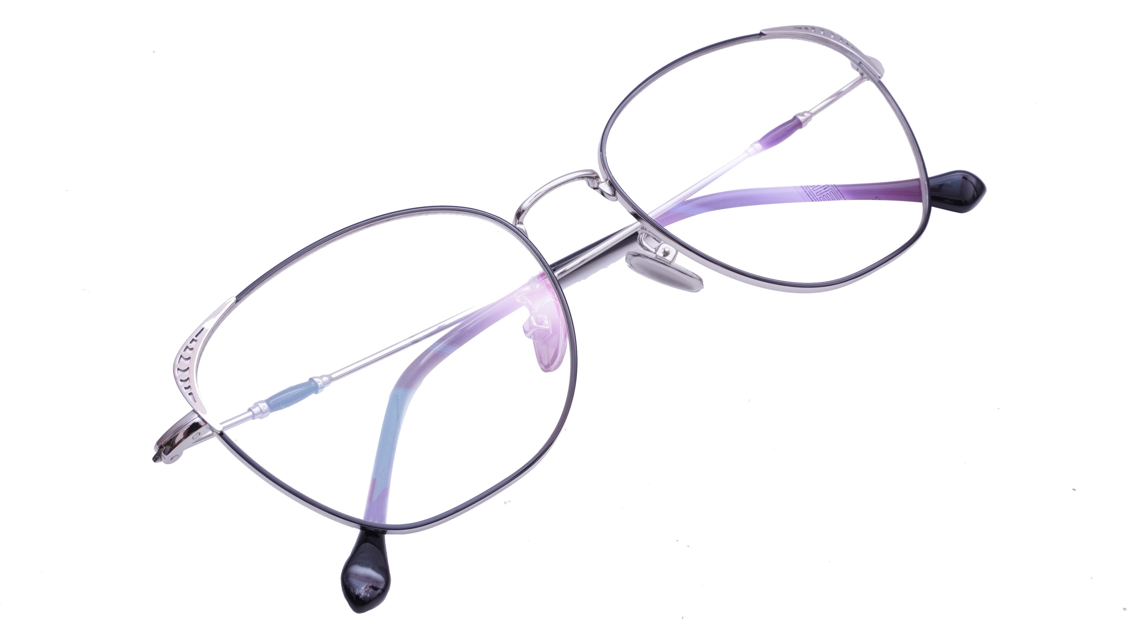 Female Medium Square Spectacle Frame. Silver & Black Color Rim
