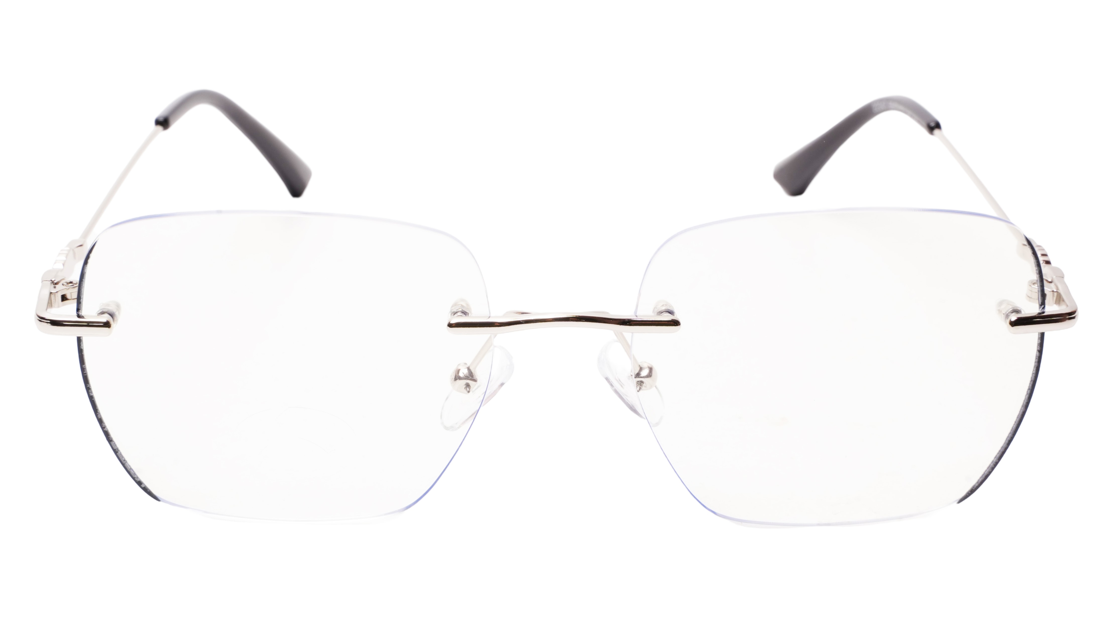 Soigné Unisex Square Rimless Spectacle Frame.Silver&Black-Large Soigné Unisex Square Rimless Spectacle Frame.Silver&Black-Large