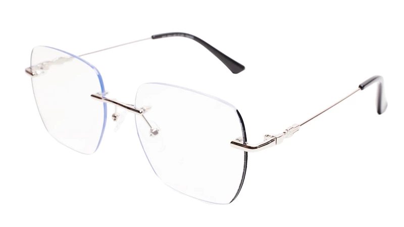 Soigné Unisex Square Rimless Spectacle Frame.Silver&Black-Large