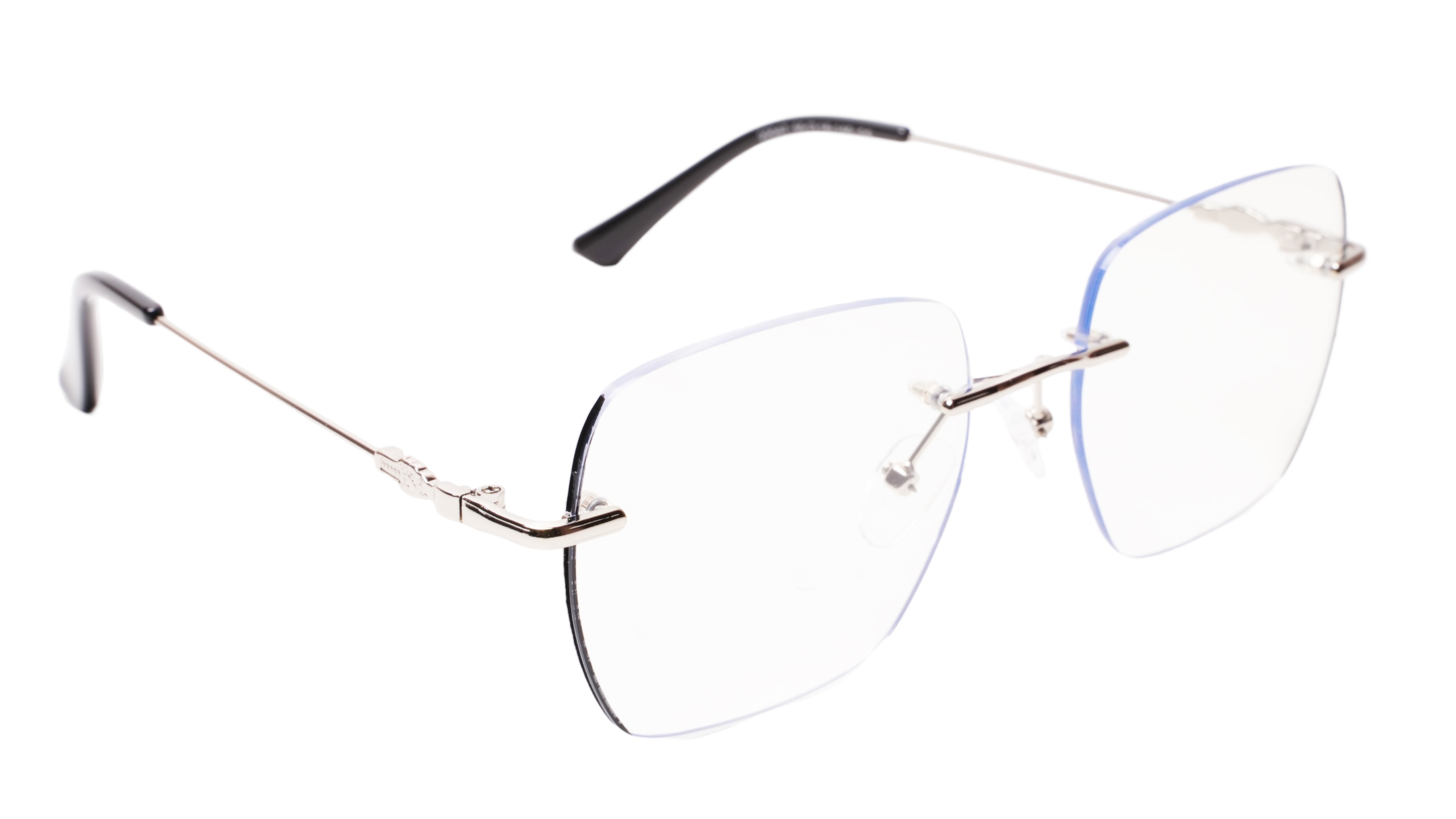 Soigné Unisex Square Rimless Spectacle Frame.Silver&Black-Large Soigné Unisex Square Rimless Spectacle Frame.Silver&Black-Large