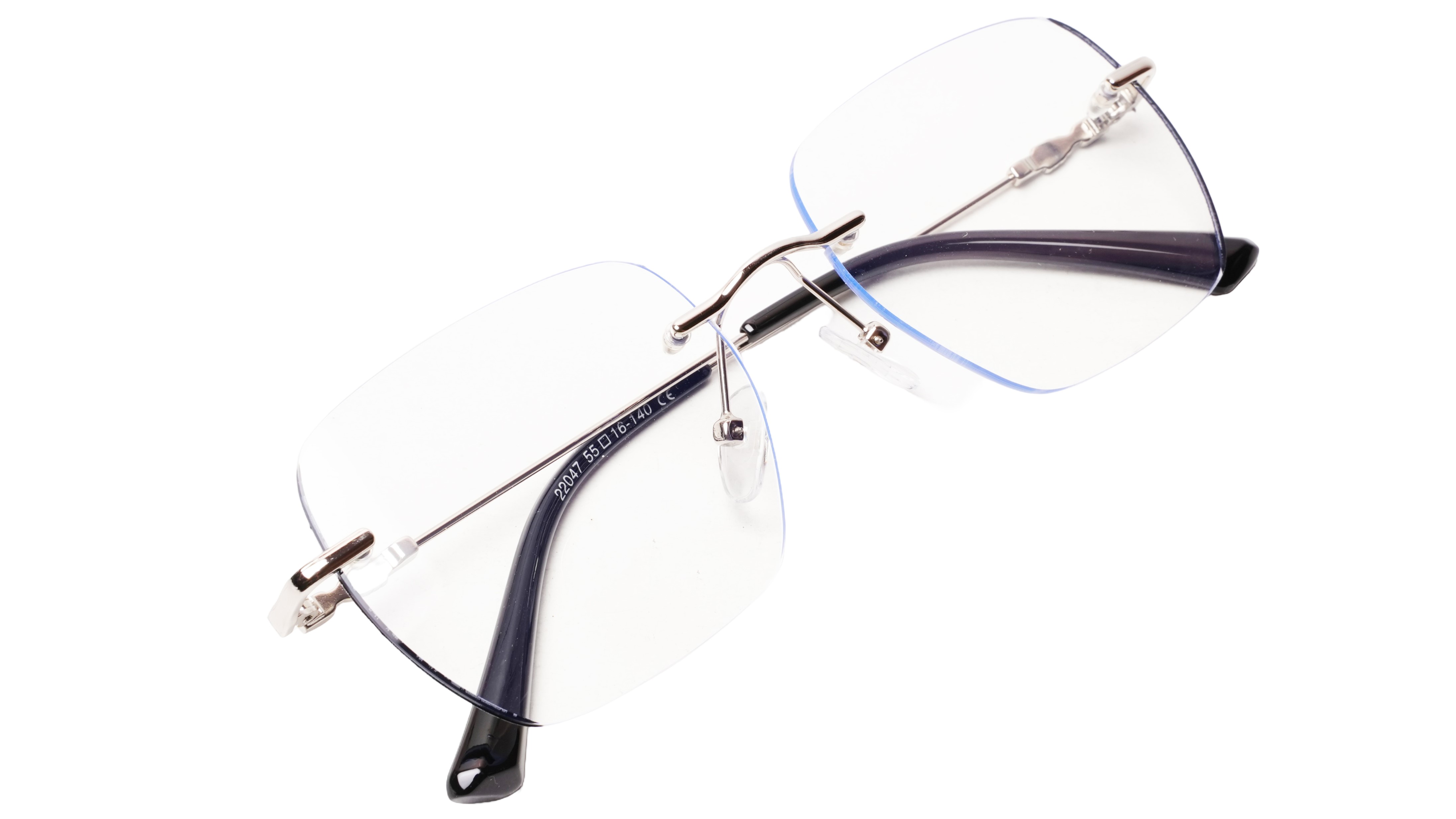 Soigné Unisex Square Rimless Spectacle Frame.Silver&Black-Large Soigné Unisex Square Rimless Spectacle Frame.Silver&Black-Large