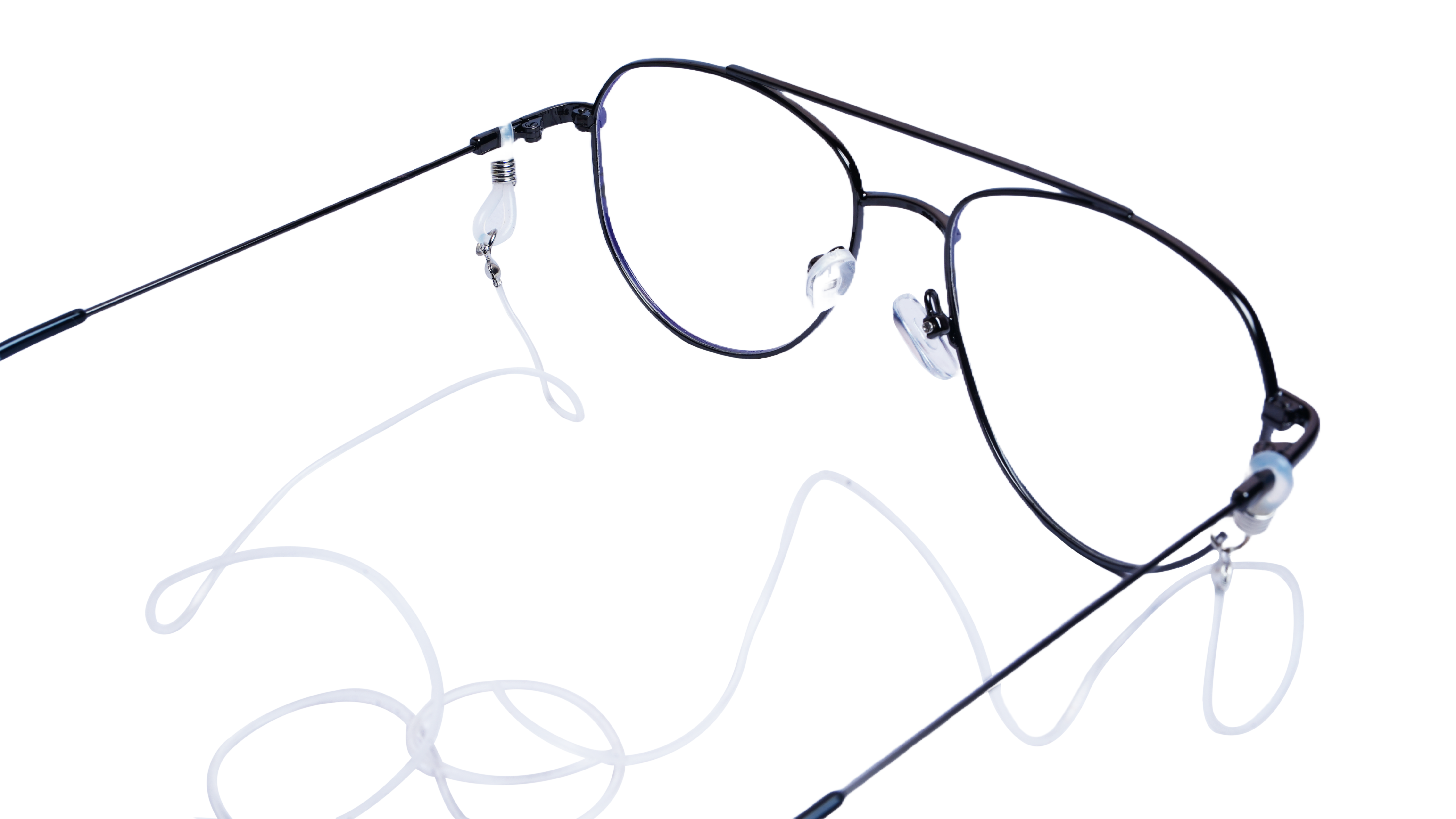 Soigné Female Small Cat Eye Sunglasses.White Frame With Black&Transparent String.Set Of 2