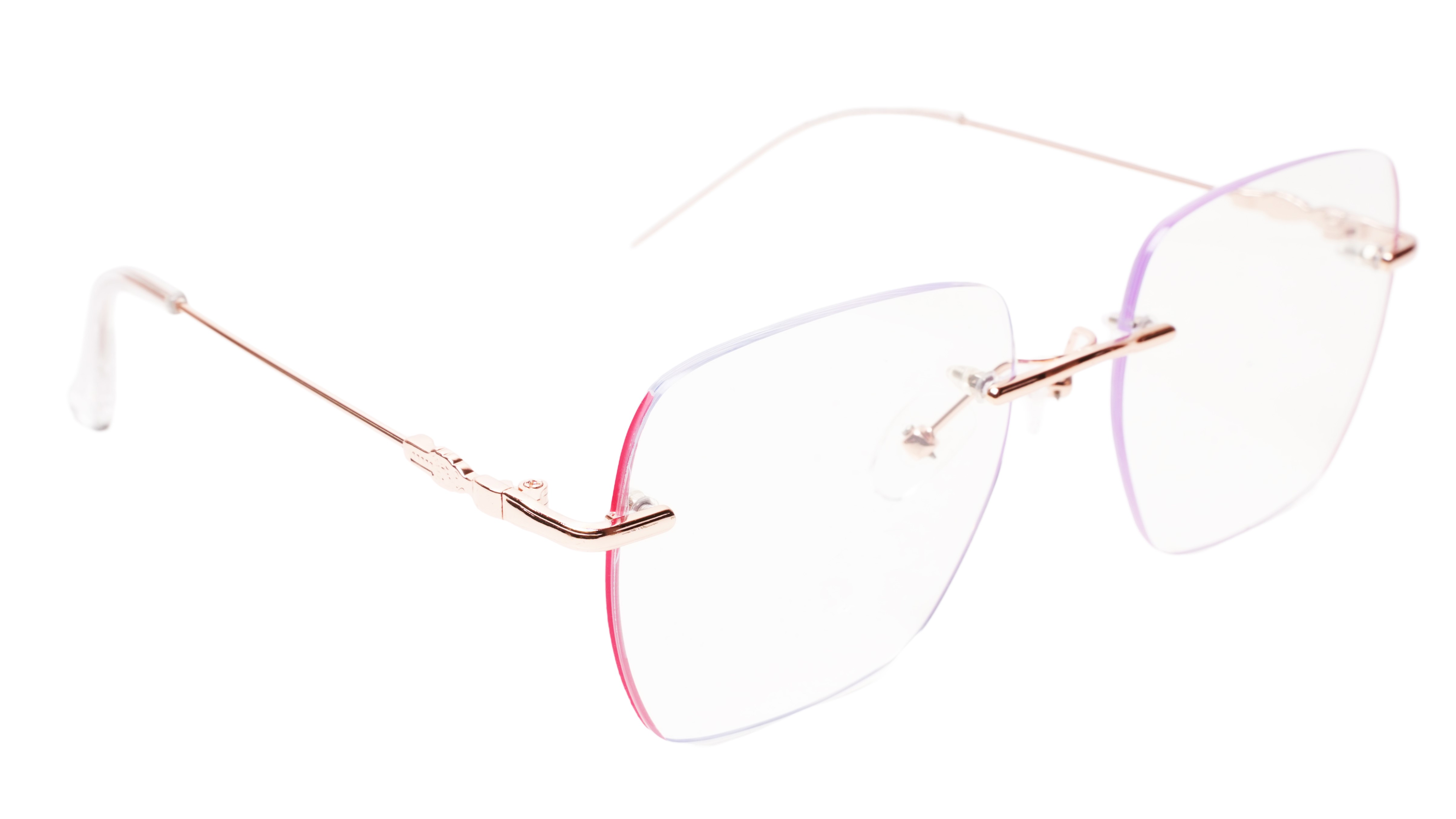 Soigné Female Square Rimless Spectacle Frame.Rose Gold&Pink-Large Soigné Female Square Rimless Spectacle Frame.Rose Gold&Pink-Large