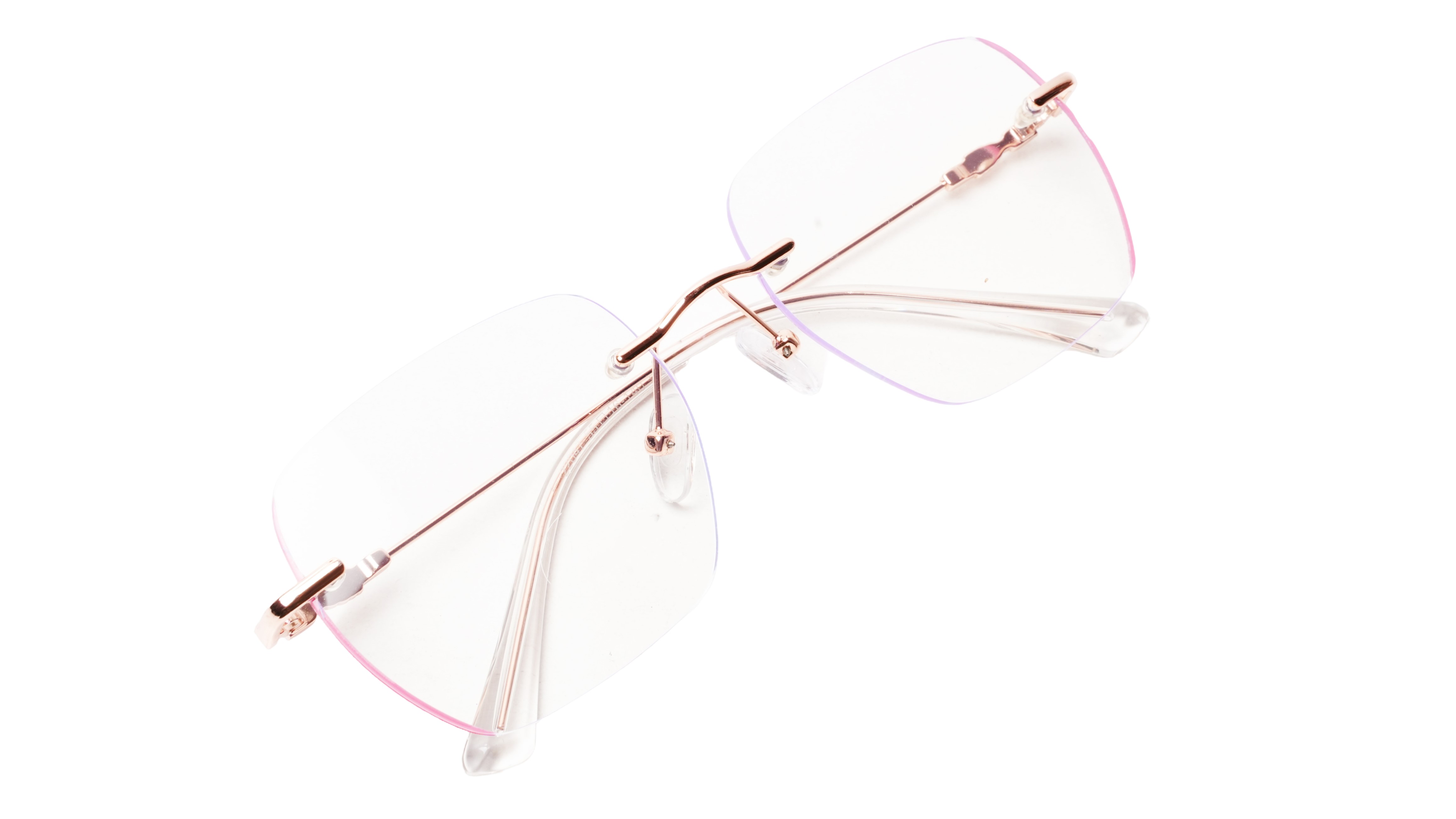 Soigné Female Square Rimless Spectacle Frame.Rose Gold&Pink-Large Soigné Female Square Rimless Spectacle Frame.Rose Gold&Pink-Large