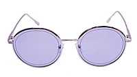 Soigné Female Medium Round Sunglasses.Silver Frame with Strings.Black&Transparent