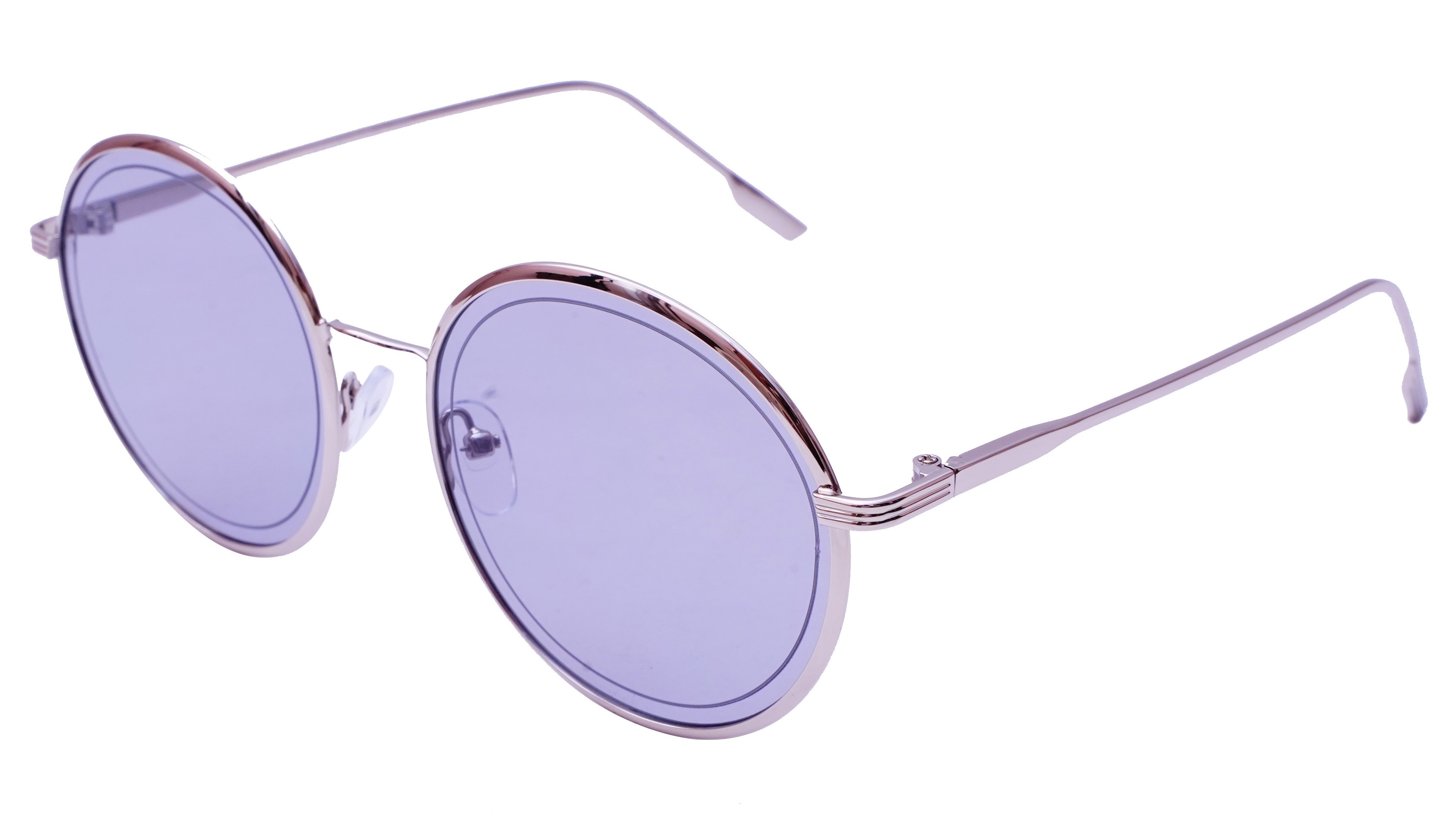 Soigné Female Medium Round Sunglasses.Silver Frame with Strings.Black&Transparent