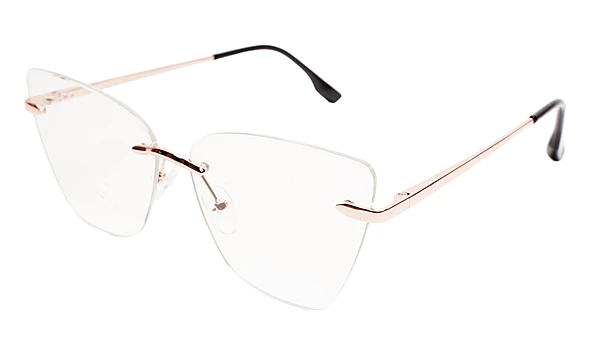 Soigné Female Oversized Rimless CatEye Spectacle Frame.RoseGold&Black