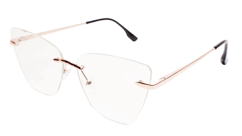 Soigné Female Oversized Rimless CatEye Spectacle Frame.RoseGold&Black