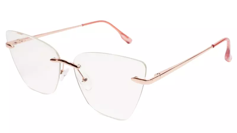 Soigné Female Oversized Rimless CatEye Spectacle Frame.RoseGold&Pink