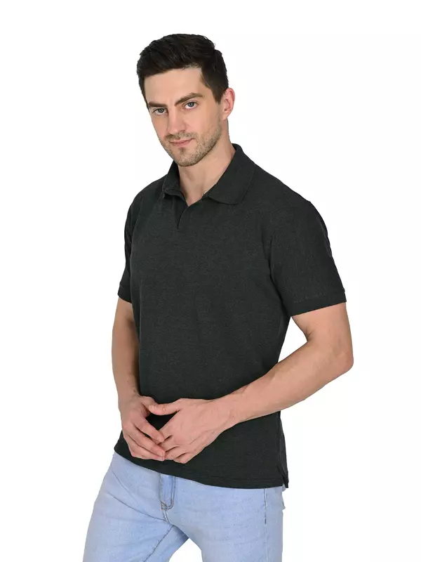 Cotton Polo T-shirt Charcoal Gray Cotton Polo T-shirt Charcoal Gray