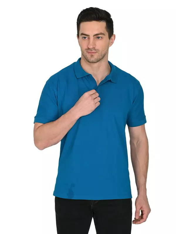 Cotton Polo T-shirt Azure Teal Cotton Polo T-shirt Azure Teal