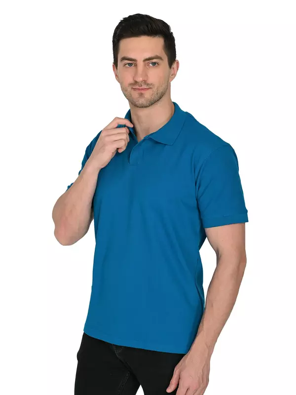 Cotton Polo T-shirt Azure Teal Cotton Polo T-shirt Azure Teal