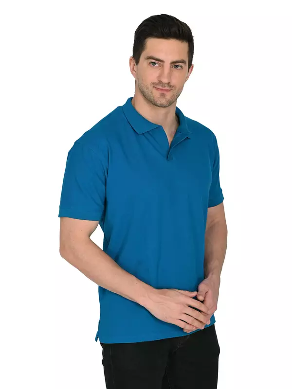 Cotton Polo T-shirt Azure Teal Cotton Polo T-shirt Azure Teal