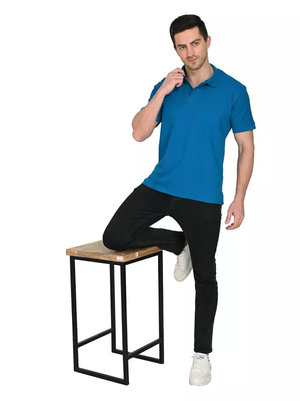 Cotton Polo T-shirt Azure Teal Cotton Polo T-shirt Azure Teal