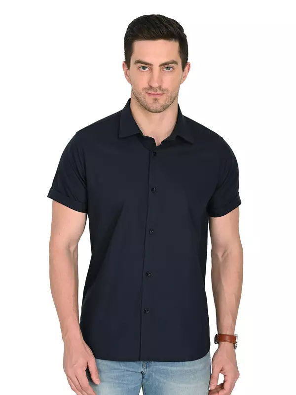 Cotton Linen Shirt Navy Blue