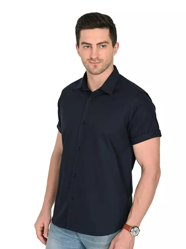 Cotton Linen Shirt Navy Blue