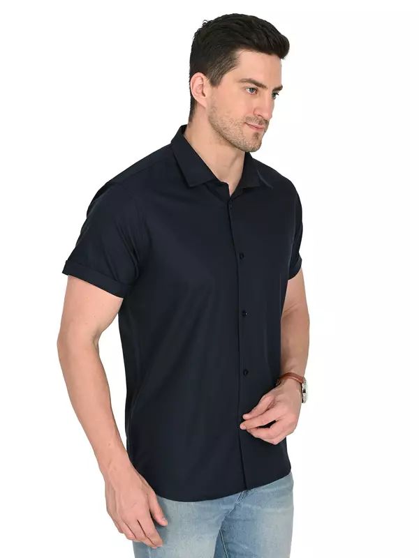 Cotton Linen Shirt Navy Blue