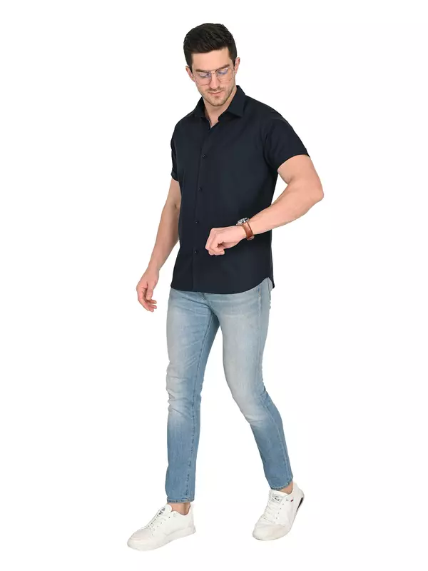 Cotton Linen Shirt Navy Blue