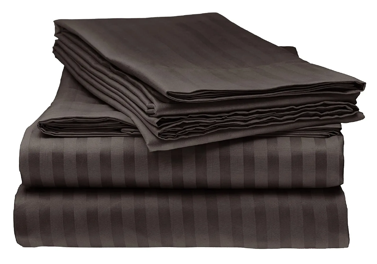 Sofrito Bedsheet (Fitted) Glace Cotton 300 TC - Striped - Dark Coffee