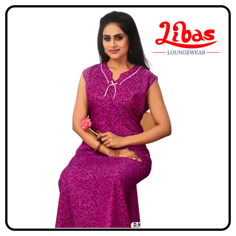 Dark pink cotton sleevless nighty with tiny prints all over from libas loungewear-SL069 Dark pink cotton sleevless nighty with tiny prints all over from libas loungewear-SL069