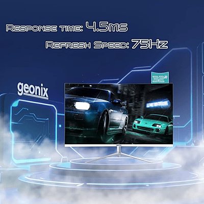 Geonix, Argon 32 Inch LED Curved Monitor, 75Hz Refresh Rate-Black