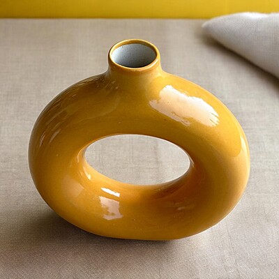 Donut Shaped Yellow Ceramic Vase Donut Shaped Yellow Ceramic Vase
