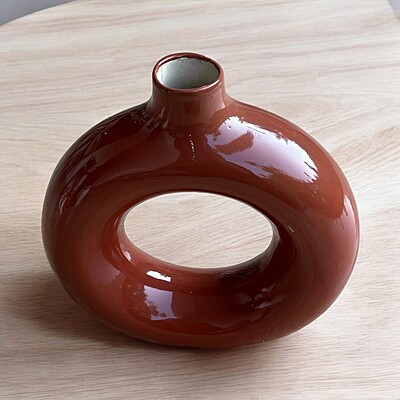 Donut Shaped Brown Ceramic Vase Donut Shaped Brown Ceramic Vase
