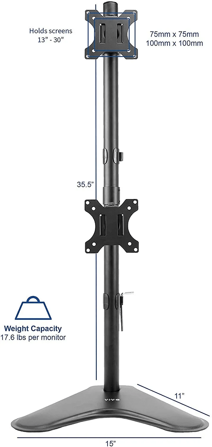 Dual Monitor LED Stand Adjustable Straight Leg Mount for 13"(33.02cm) and 32"(81.28cm) Screens Heavy Duty Desktop Clamp Dual Monitor LED Stand Adjustable Straight Leg Mount for 13"(33.02cm) and 32"(81.28cm) Screens Heavy Duty Desktop Clamp