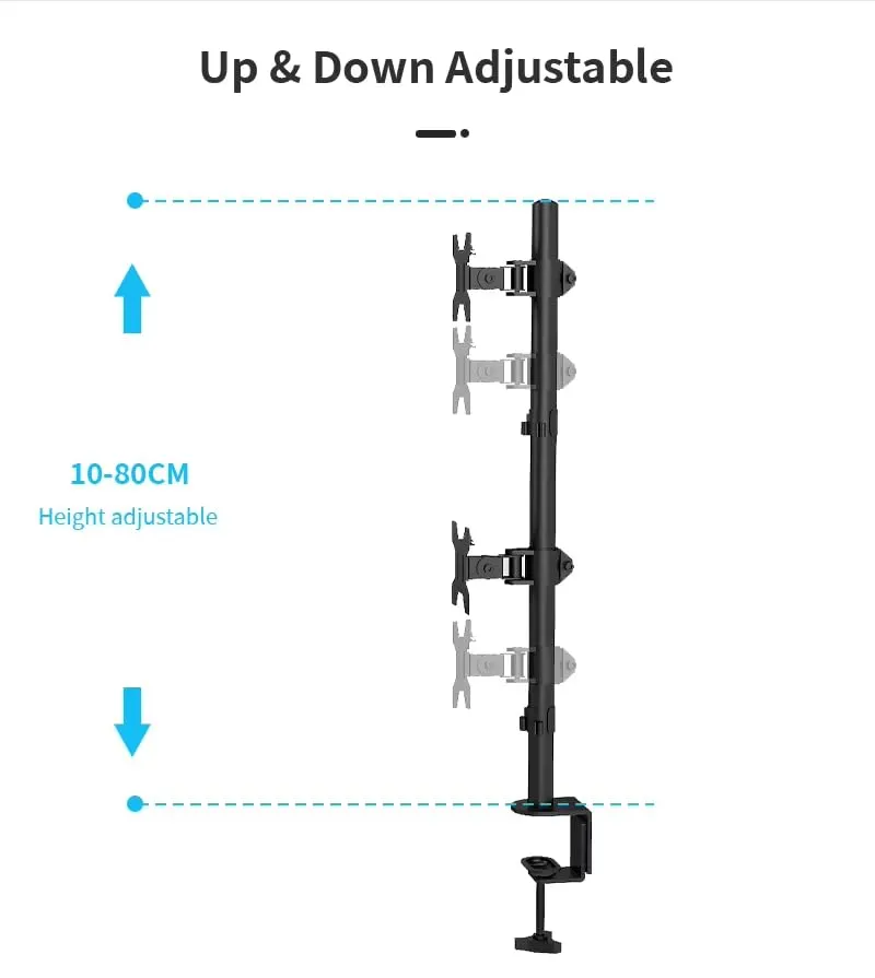 Dual Monitor Stand With 15-30" Screens (38.1cm-76.2cm) ,Height Adjustable LED Arm Mount ,Tabletop Screw Mount ,Rotate & Tilt Movement