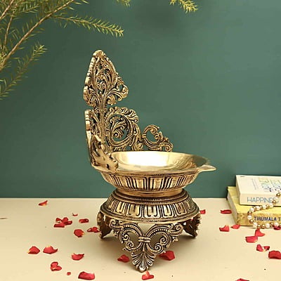 Brass Designer Diya Urli Decorative Bowl Lamp - 11.5 inch Height | Ornate Brass Urli Decorative Bowl Lamp with Intricate Design for Festive Illumination Brass Designer Diya Urli Decorative Bowl Lamp - 11.5 inch Height | Ornate Brass Urli Decorative Bowl Lamp with Intricate Design for Festive Illumination