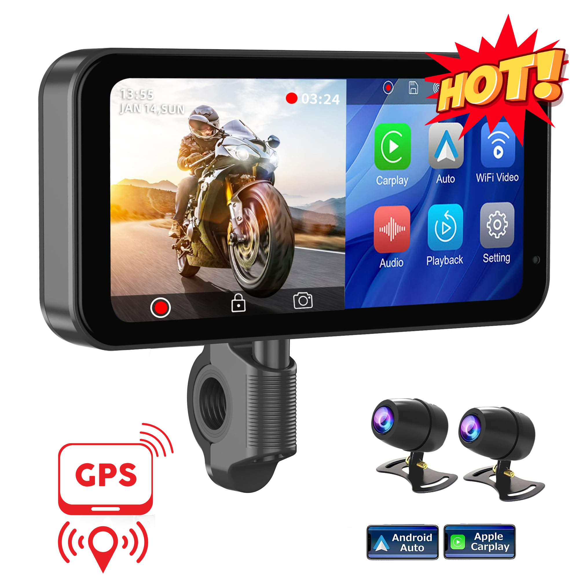 LBC Moto S3 Elite Motorcycle Navigation Screen with Handlebar Remote, Camera & TPMS