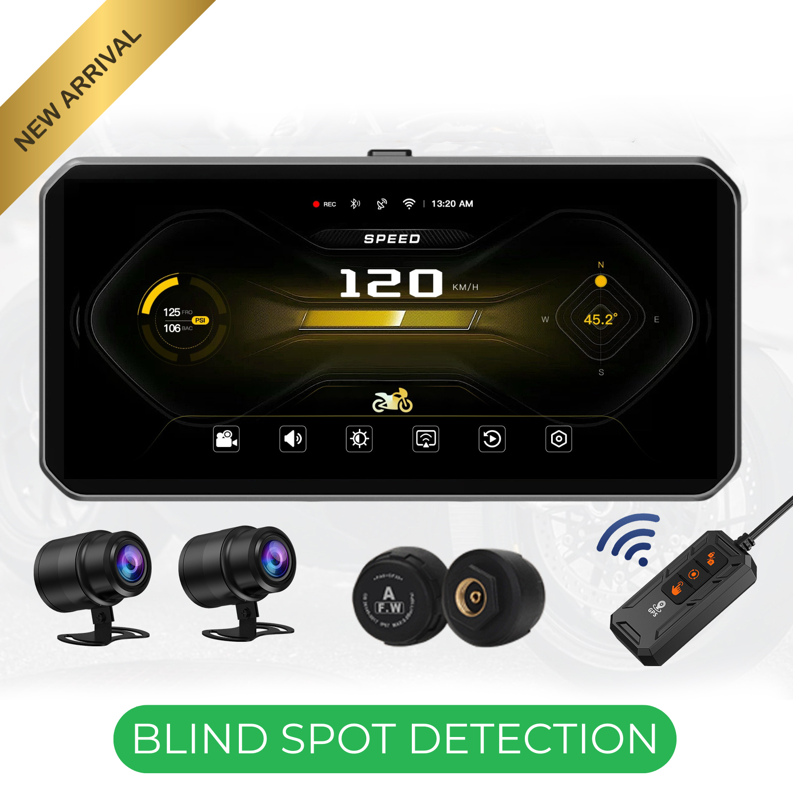 LBC Moto E3 Elite 6.25 inch Motorcycle Navigation with Carplay 2K HD Screen with DVR, TPMS & Blind Spot Detection