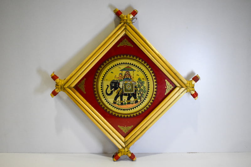 Handpainted Patachitra Tribal paint of King Riding an Elephant || Palm Leaf Painting Framed with Cane Stick || home decor || gift Handpainted Patachitra Tribal paint of King Riding an Elephant || Palm Leaf Painting Framed with Cane Stick || home decor || gift