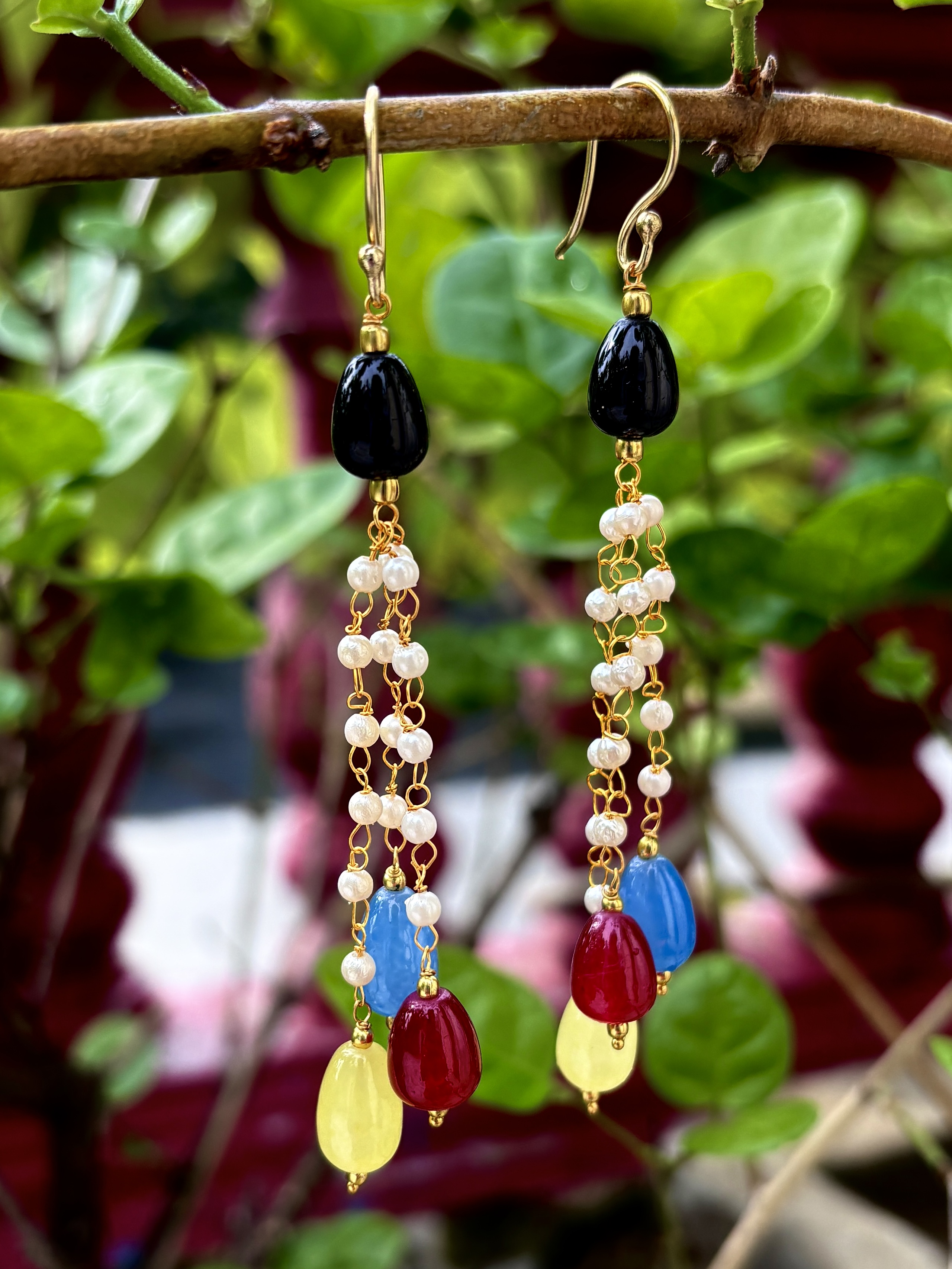 8 Colours Drop With Pearl Chain Earrings