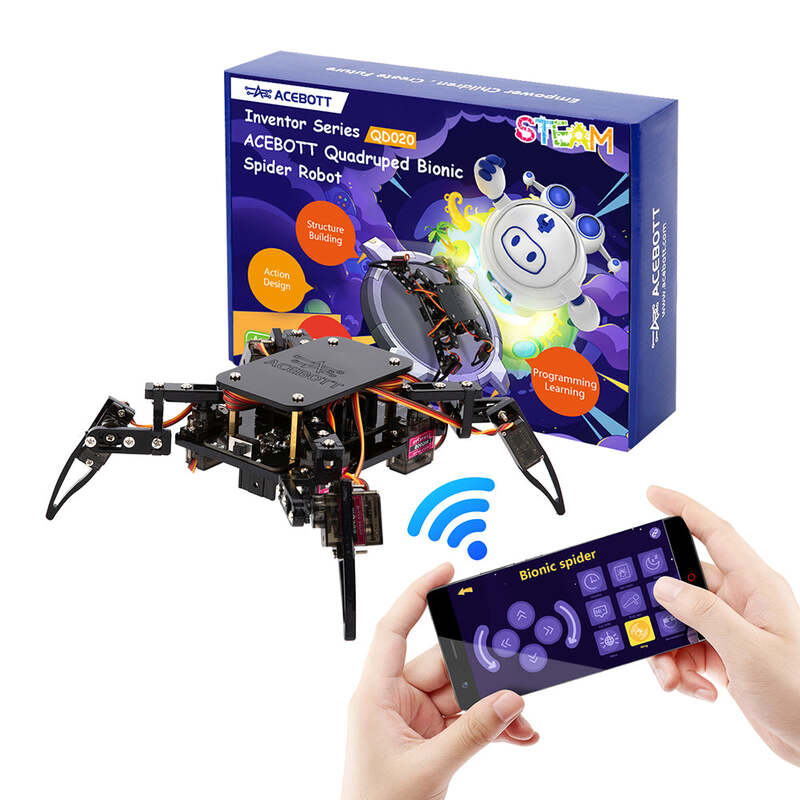 Quadruped Bionic Spider Robot kit with Arduino/ACECode(Scratch) Quadruped Bionic Spider Robot kit with Arduino/ACECode(Scratch)