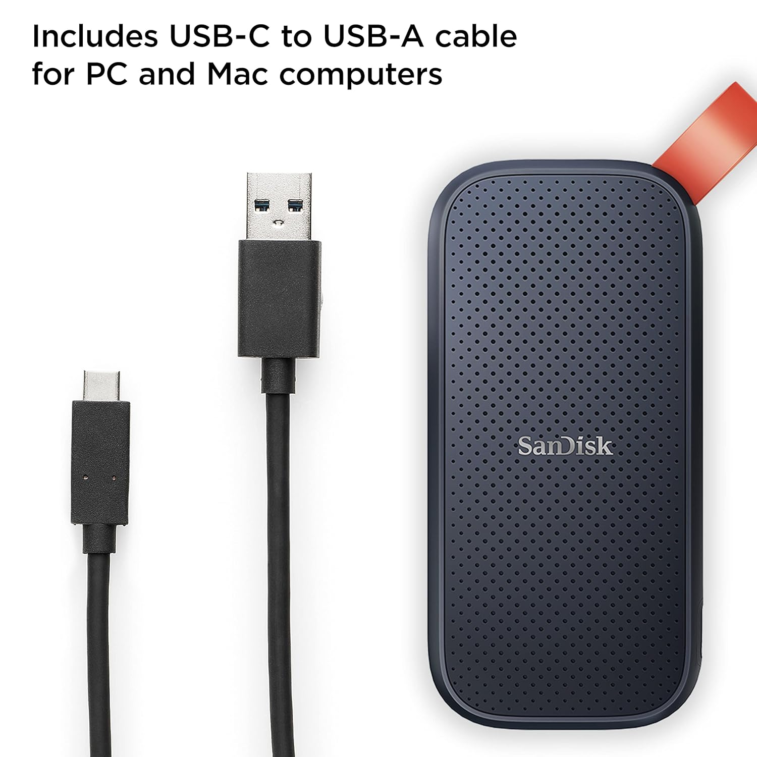 SanDisk Portable SSD, 800MB/s R, USB 3.2 Gen 2, Rugged SSD with Upto 2 Meter Drop Protection, Type-C to Type-A Cable, PC & Mac Compatible, External SSD SanDisk Portable SSD, 800MB/s R, USB 3.2 Gen 2, Rugged SSD with Upto 2 Meter Drop Protection, Type-C to Type-A Cable, PC & Mac Compatible, External SSD