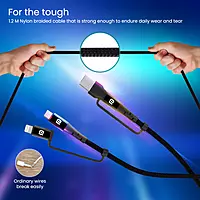 Portronics Konnect J8 3-in-1 (USB A + Type C to 8 Pin + Type C) Fast Charging Cable with 60W Max Output, Nylon Braided, For Android Smartphone, Ios And Type C Usb Devices, 1.2M Length(Black) Portronics Konnect J8 3-in-1 (USB A + Type C to 8 Pin + Type C) Fast Charging Cable with 60W Max Output, Nylon Braided, For Android Smartphone, Ios And Type C Usb Devices, 1.2M Length(Black)