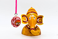 Handcrafted Indian Car Dashboard Ganesh Figurine with Jagannath Hanging Ornament on Beetle nut, multicolored