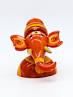 Handcrafted Indian Car Dashboard Ganesh Figurine with Jagannath Hanging Ornament on Beetle nut, multicolored