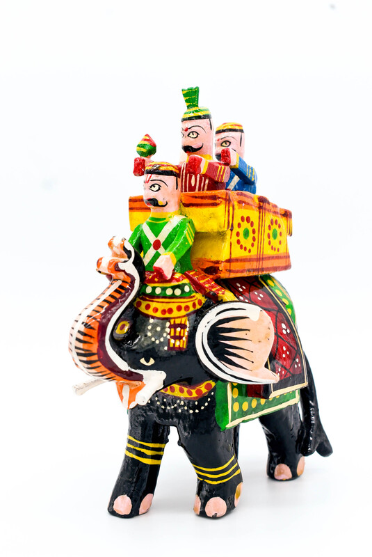 Handcrafted Wooden Elephant with King Figurine, Odisha Pattachitra Art, 19 cm Height, Multicolour