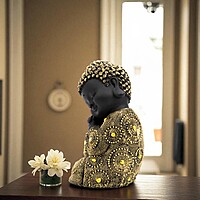 Baby Monk Buddha Showpiece for Home Decor (Golden & Black) Marble – 8 inch
