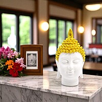 Meditating Buddha Face Polyresin Sculpture for Home -8.5 Inch
