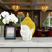 Meditating Buddha Face Polyresin Sculpture for Home -8.5 Inch