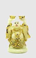 Laughing Buddha Showpiece - Marble (White & Golden) - 7.5 Inch