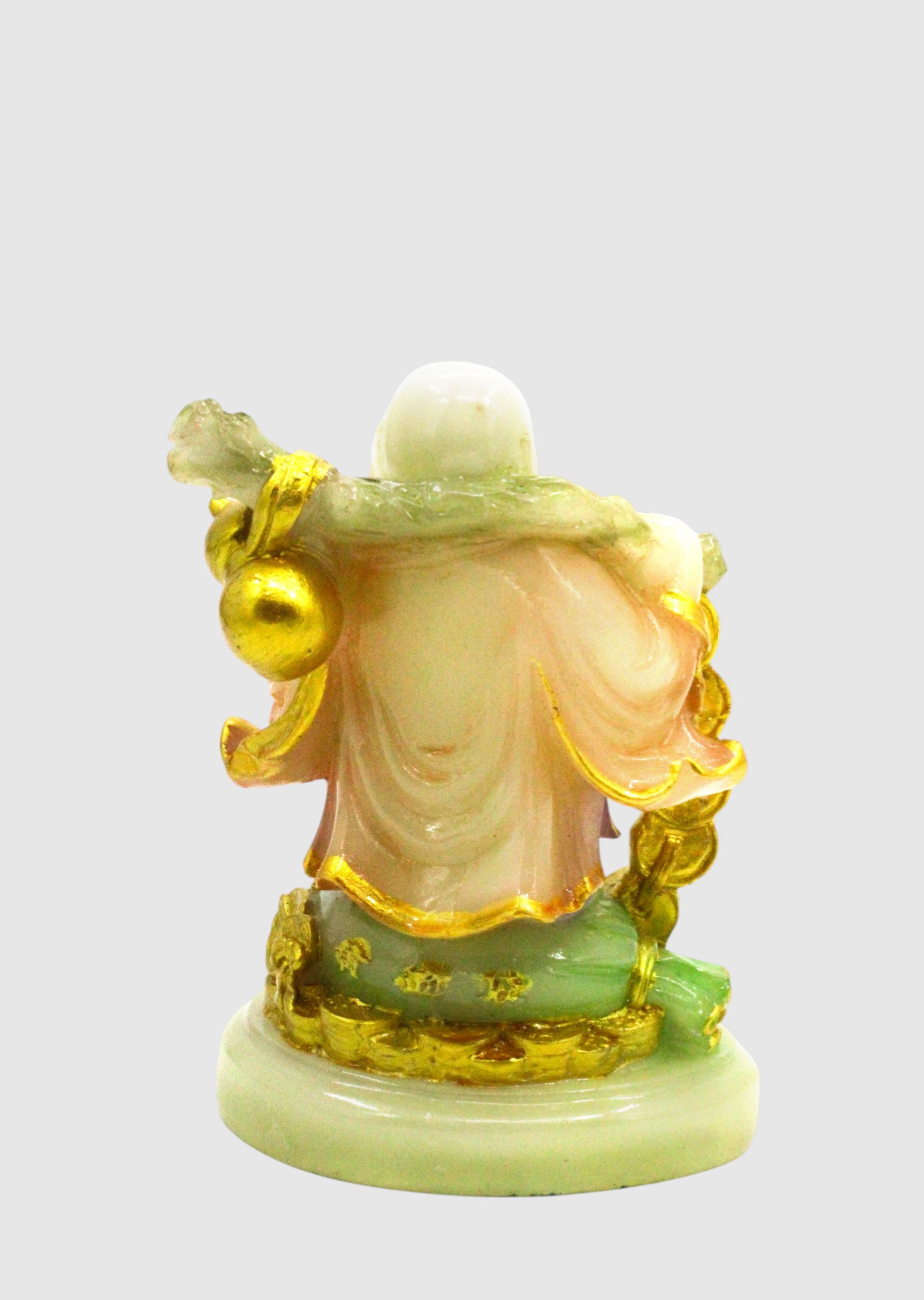 Laughing Buddha Showpiece Marble (White & Golden) – 8.5 Inch