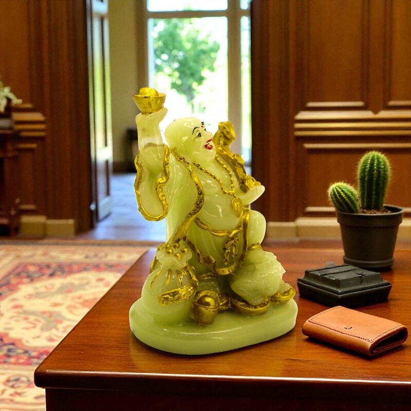 Laughing Buddha Showpiece (Golden & White) – 8 Inch