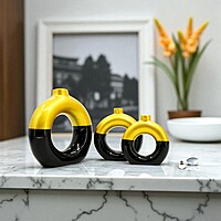 Donut-Shaped Flower Vases for Home Decor, Set of 3 (Yellow & Black) Polyresin – 8 Inch