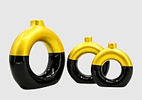 Donut-Shaped Flower Vases for Home Decor, Set of 3 (Yellow & Black) Polyresin – 8 Inch