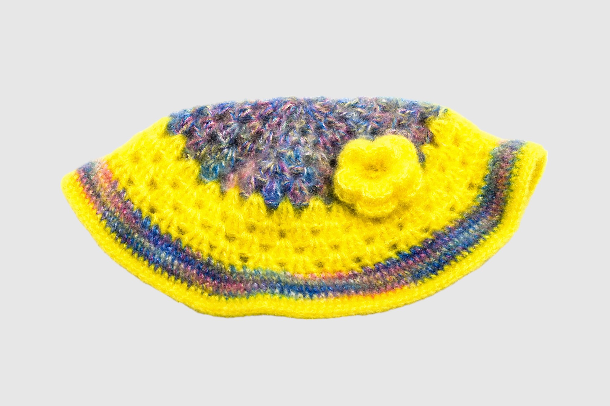 Handknitted Woolen Poncho and Cap Set for Kids, Yellow with Multicolor Pattern (3-6 Months) (