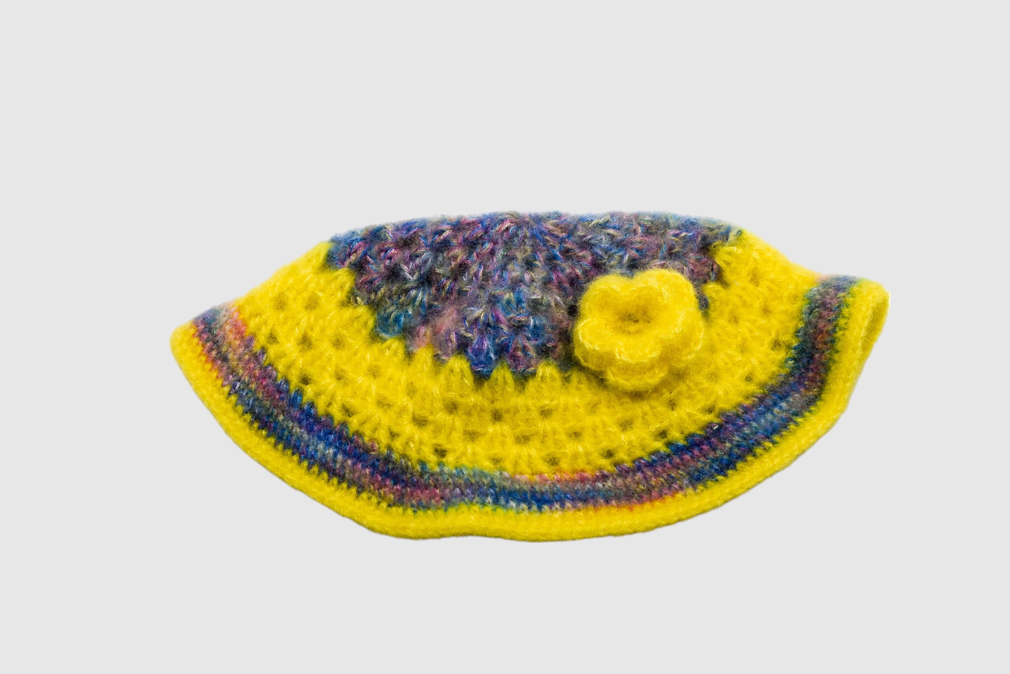 Handknitted Woolen Poncho and Cap Set for Kids, Yellow with Multicolor Pattern (3-6 Months) (